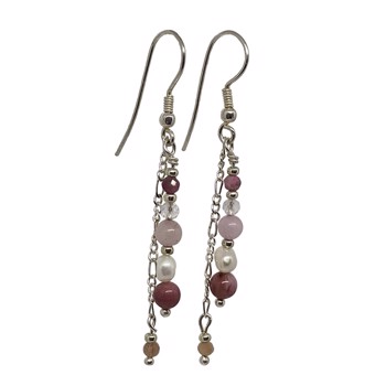 Smukke sølv øreringe med perler og sten i forskellige rosa farver fra Risvig Jewelry